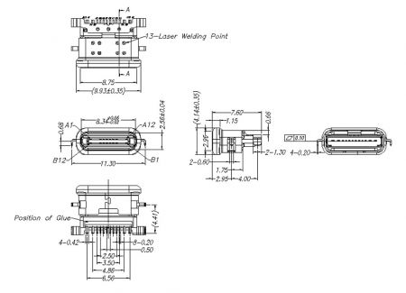 Dimensions du Produit Connecteur Type C TCWSKRFSM007R